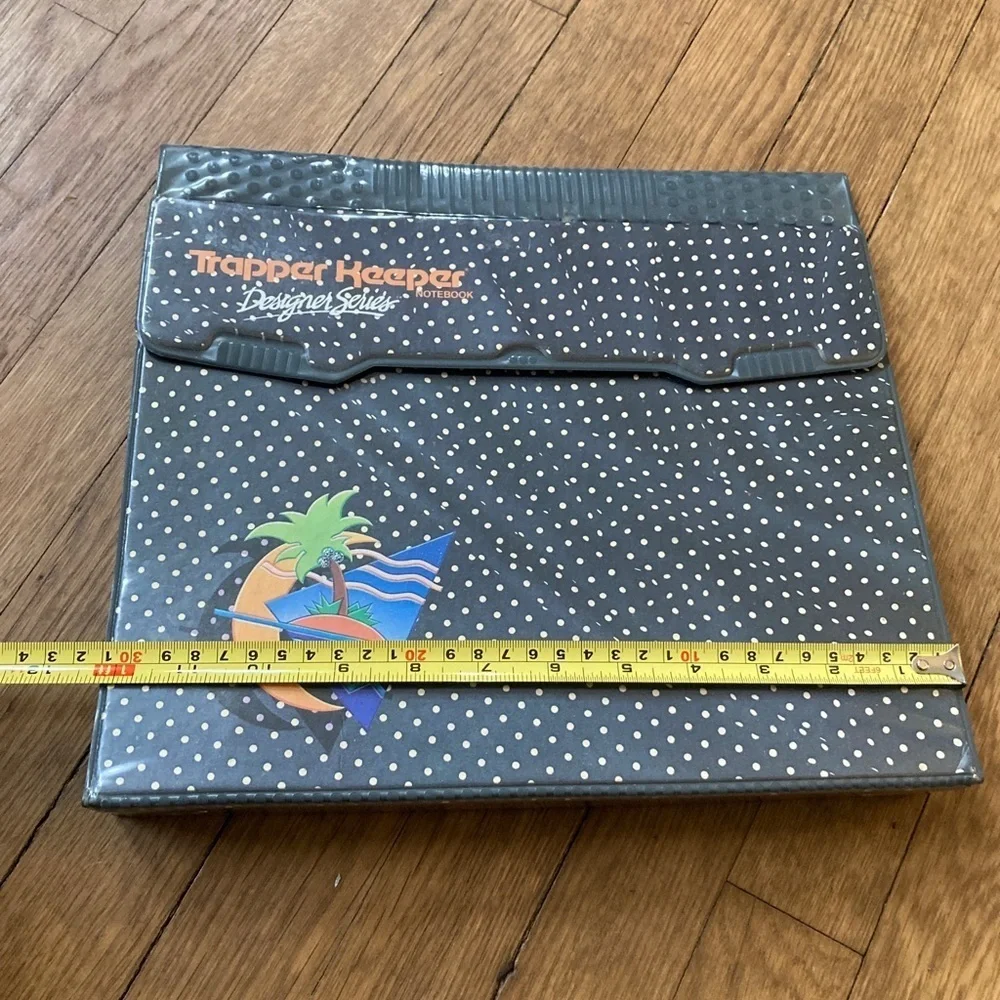 Trapper Keeper Designer Series 3 Ring Binder Navy Polka Dot Palm Tree-2 folders